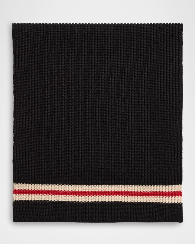 Striped Rib Knit Cashmere Scarf